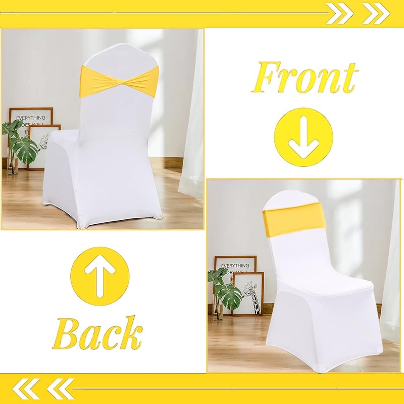Fbewom Yellow Chair Sashes Bows 50 Pcs Spandex Chair Bands Ties Without Buckle Decorations for Wedding Birthday Party Events Ceremony - Image 4